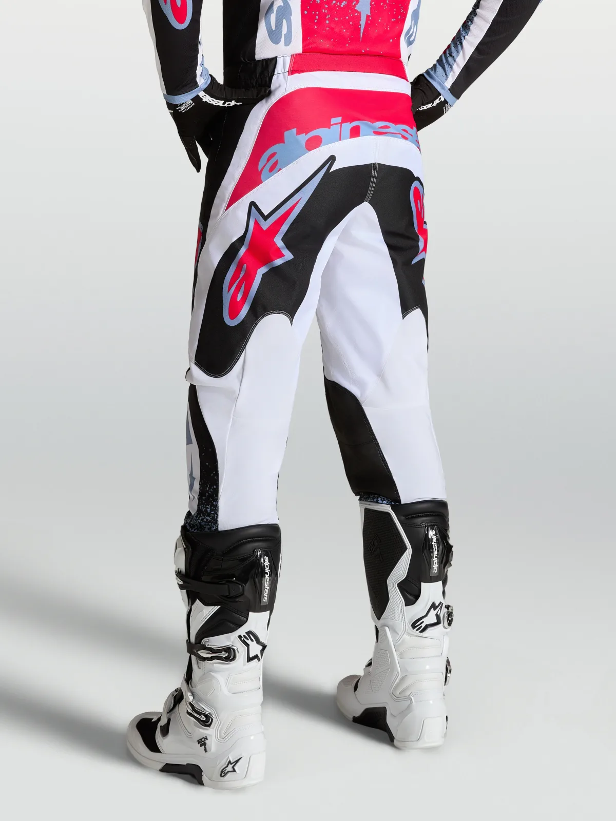 Мотокрос панталон Alpinestars Fluid Drag Black White Light Blue Red Fluo