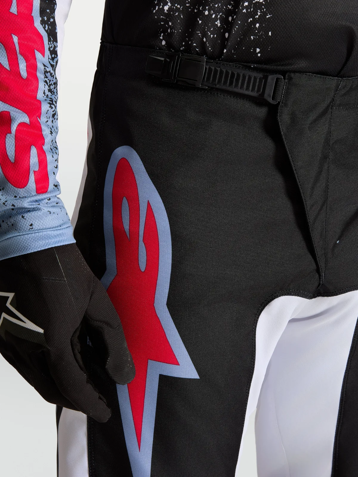 Мотокрос панталон Alpinestars Fluid Drag Black White Light Blue Red Fluo