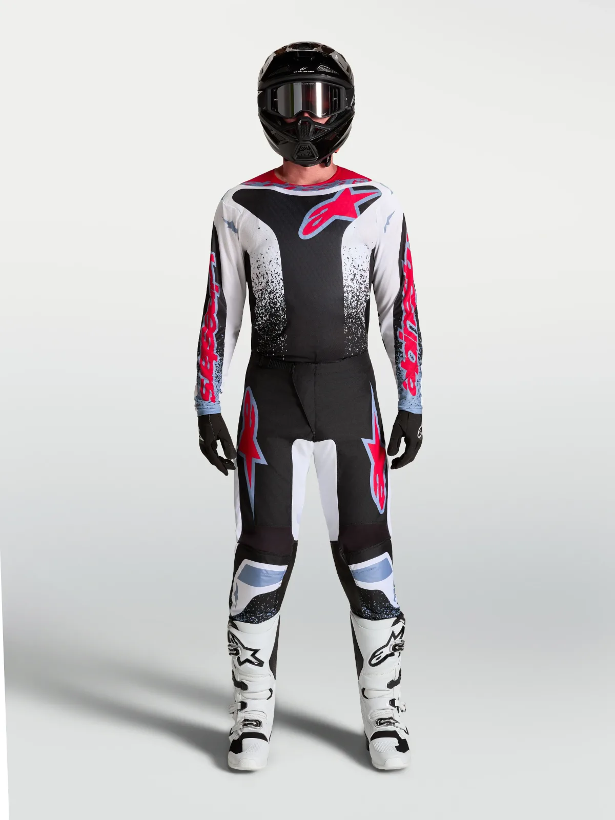 Мотокрос панталон Alpinestars Fluid Drag Black White Light Blue Red Fluo