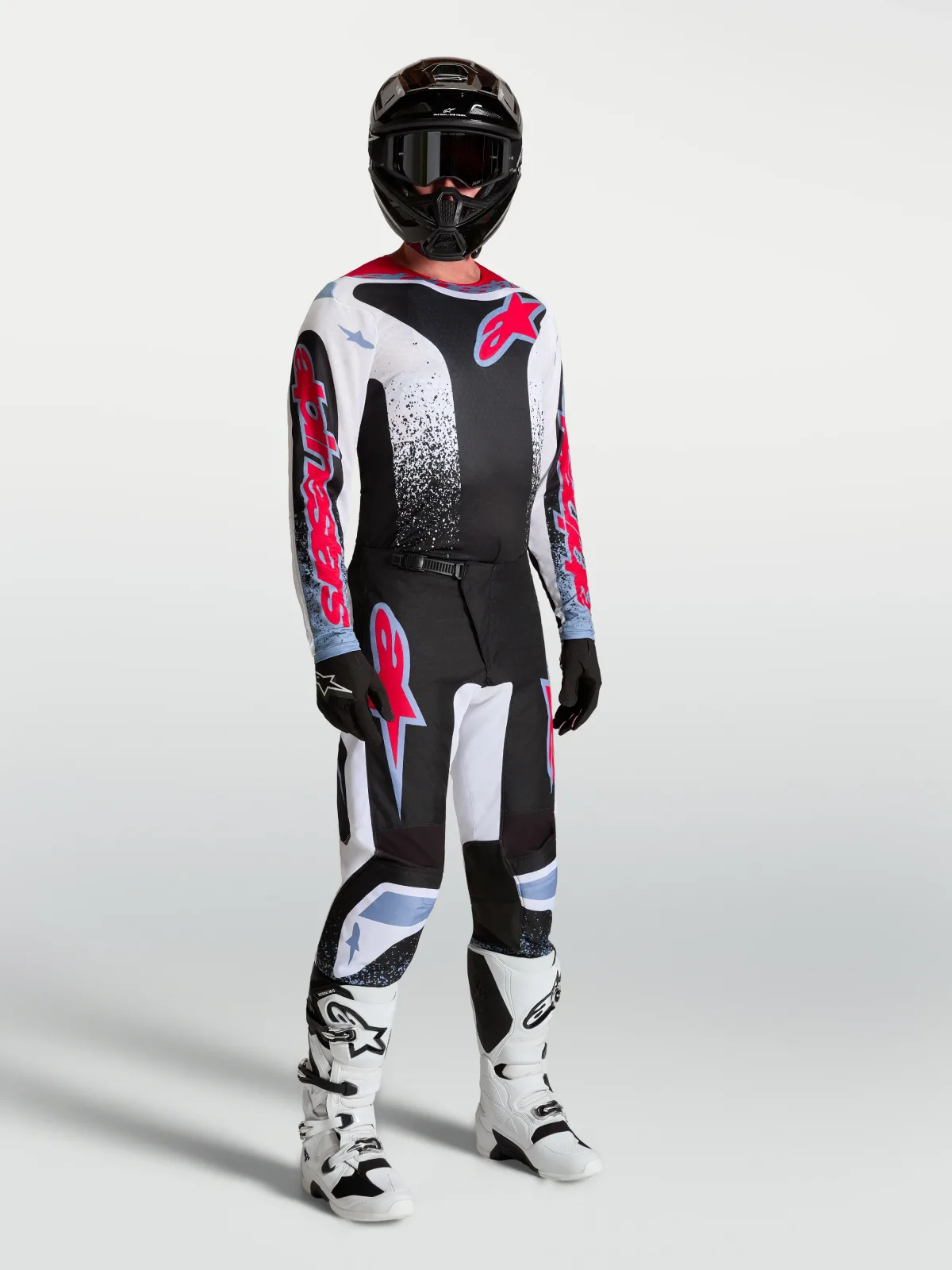 Мотокрос панталон Alpinestars Fluid Drag Black White Light Blue Red Fluo