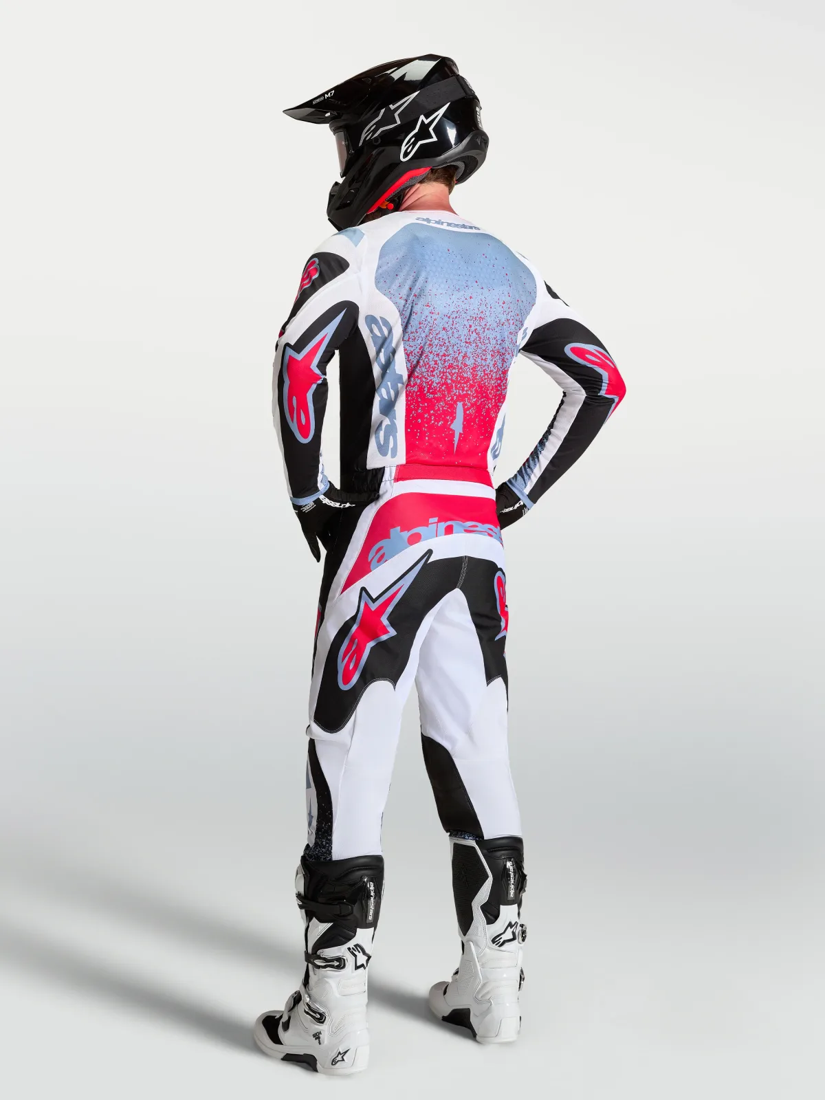 Мотокрос панталон Alpinestars Fluid Drag Black White Light Blue Red Fluo