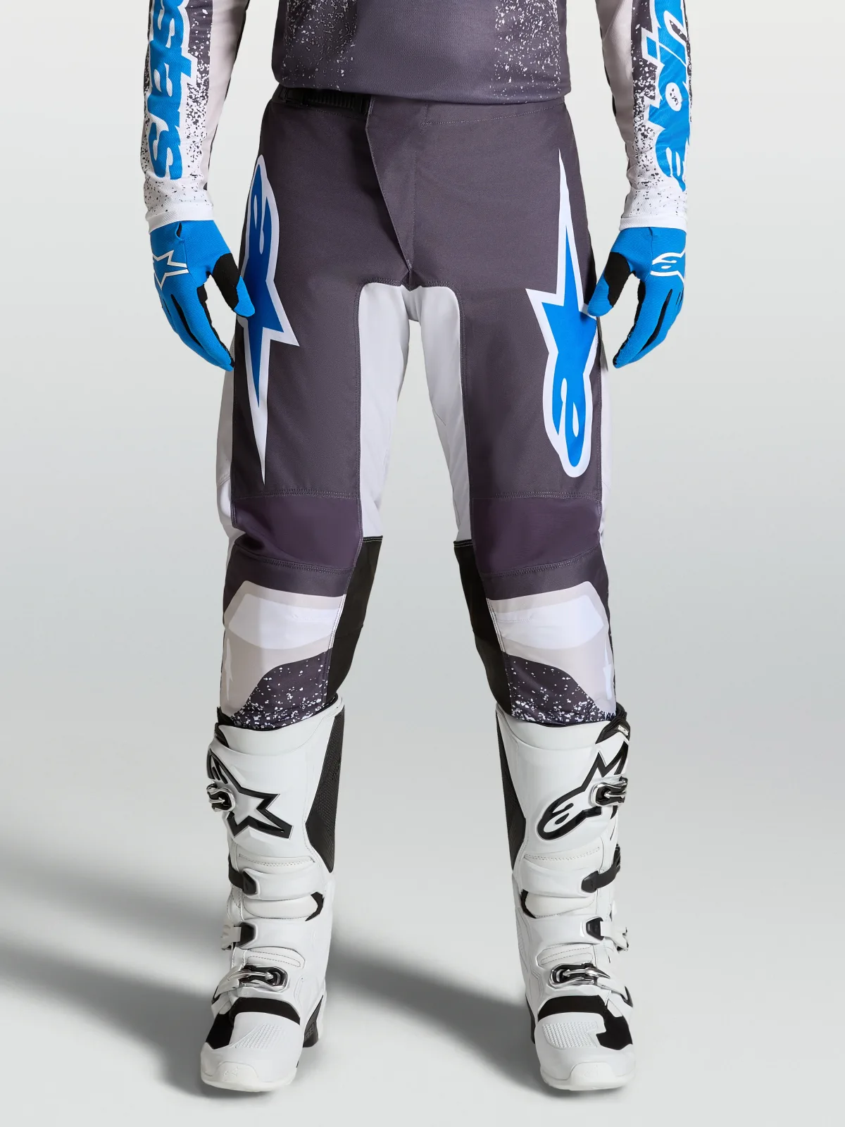 Мотокрос панталон Alpinestars Fluid Drag Graystone Light Lilac Ucla Blue