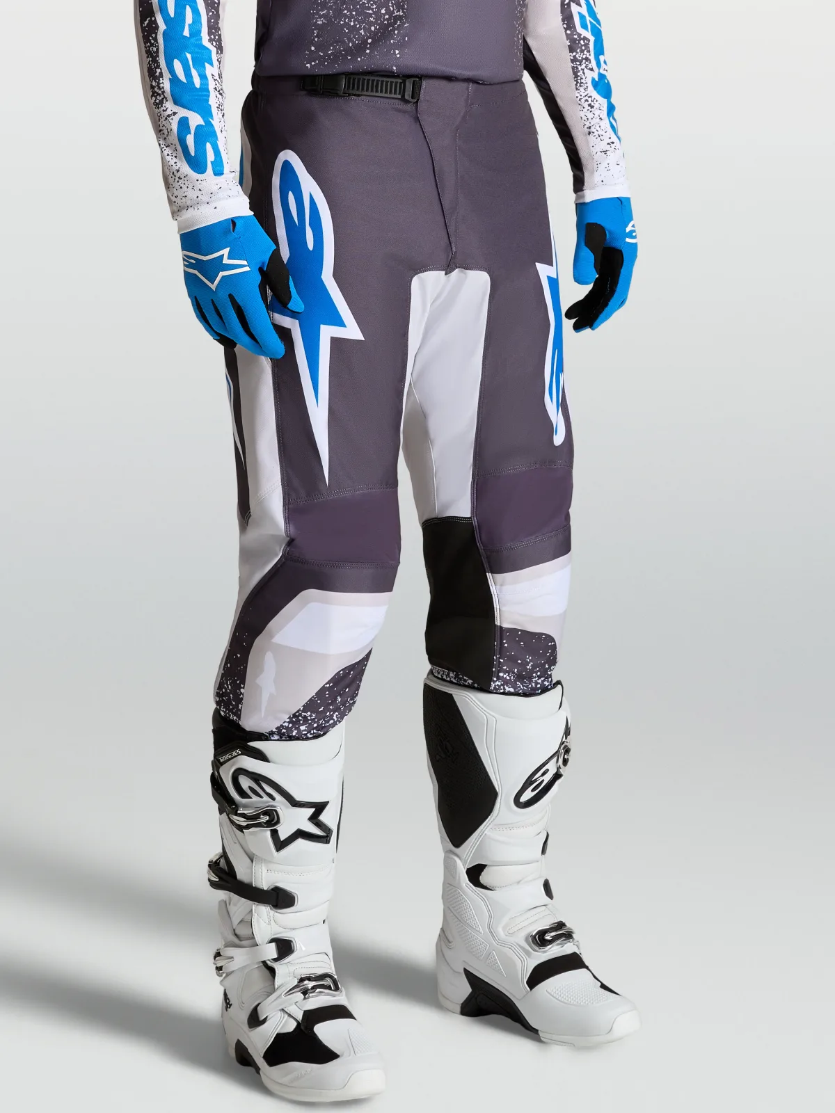 Мотокрос панталон Alpinestars Fluid Drag Graystone Light Lilac Ucla Blue