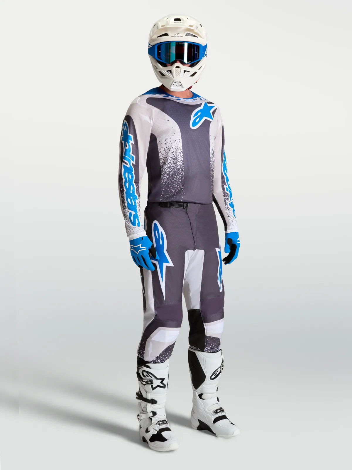 Мотокрос панталон Alpinestars Fluid Drag Graystone Light Lilac Ucla Blue