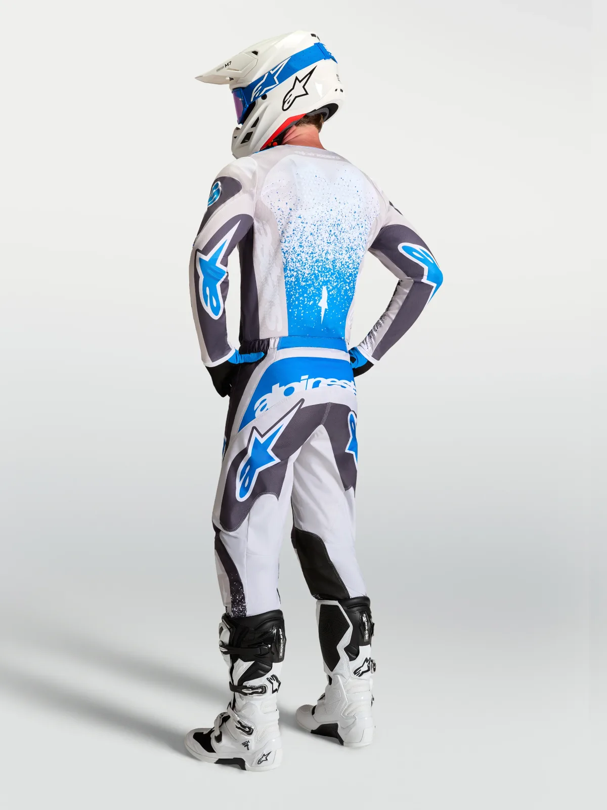 Мотокрос панталон Alpinestars Fluid Drag Graystone Light Lilac Ucla Blue