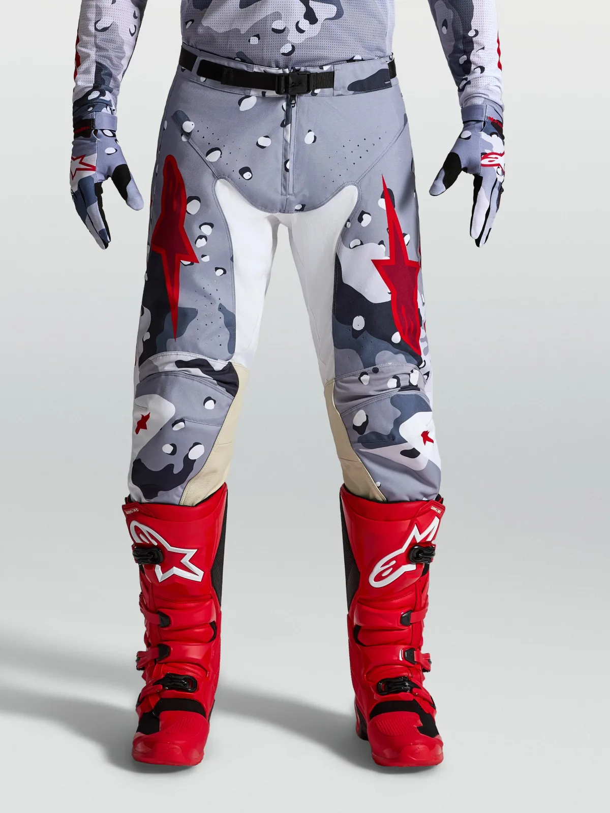 Мотокрос панталон Alpinestars Racer Air Lone Gray Camo White Fire Red