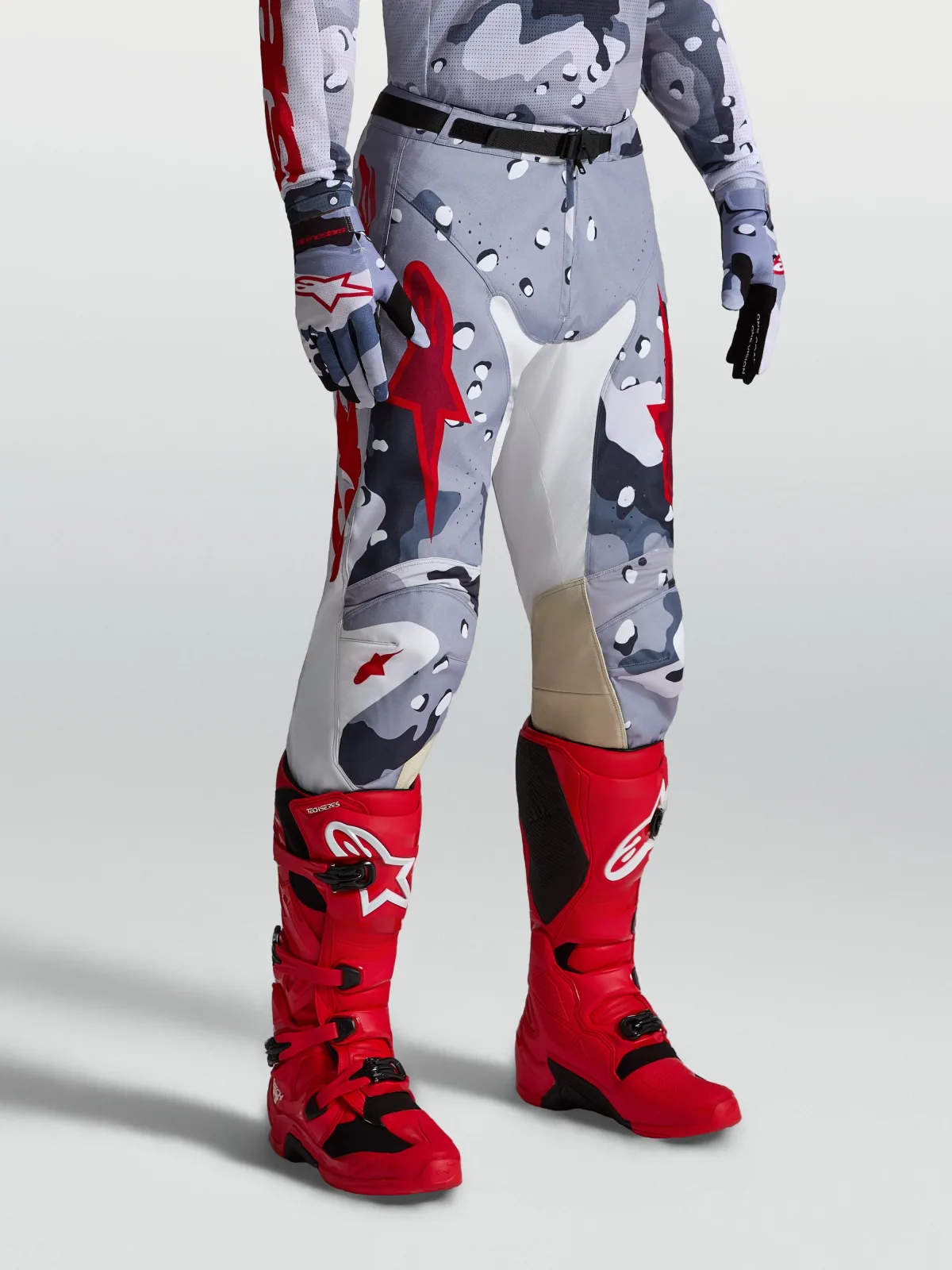 Мотокрос панталон Alpinestars Racer Air Lone Gray Camo White Fire Red