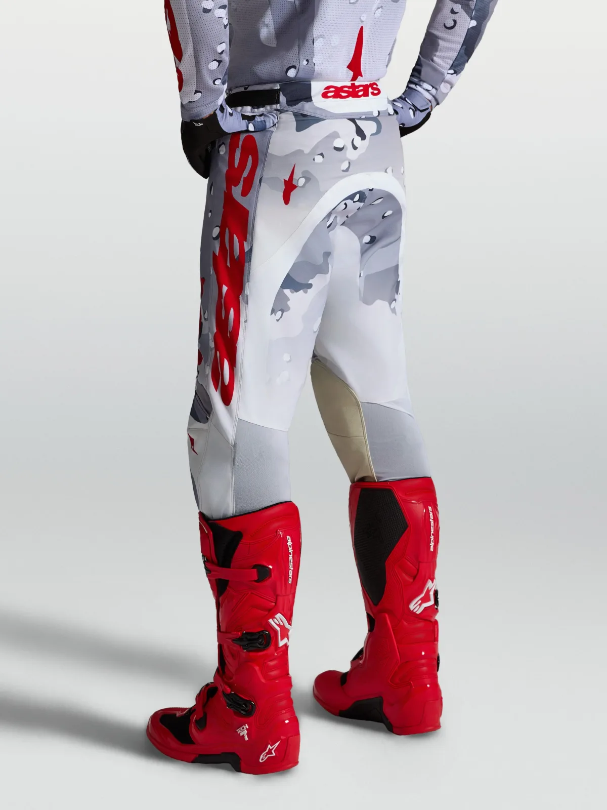 Мотокрос панталон Alpinestars Racer Air Lone Gray Camo White Fire Red