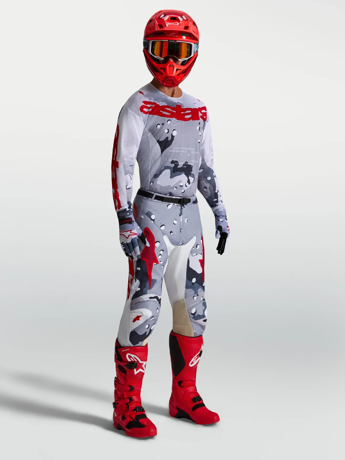 Мотокрос панталон Alpinestars Racer Air Lone Gray Camo White Fire Red