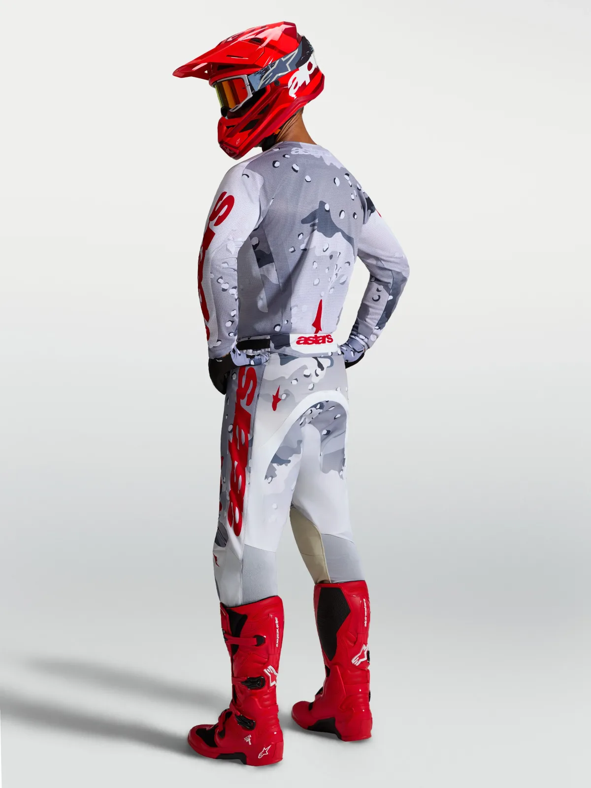 Мотокрос панталон Alpinestars Racer Air Lone Gray Camo White Fire Red