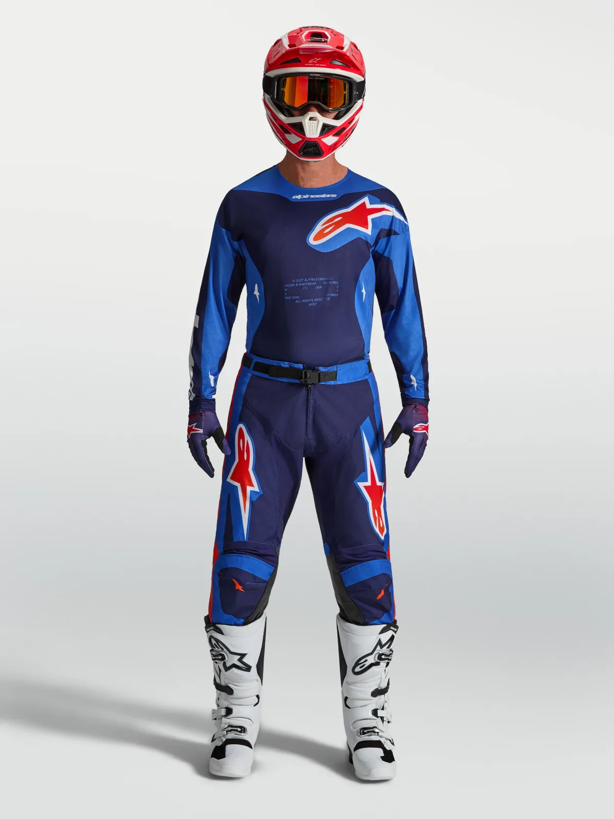 Мотокрос панталон Alpinestars Racer Hunt Strong Blue Deep Blue Fire Red
