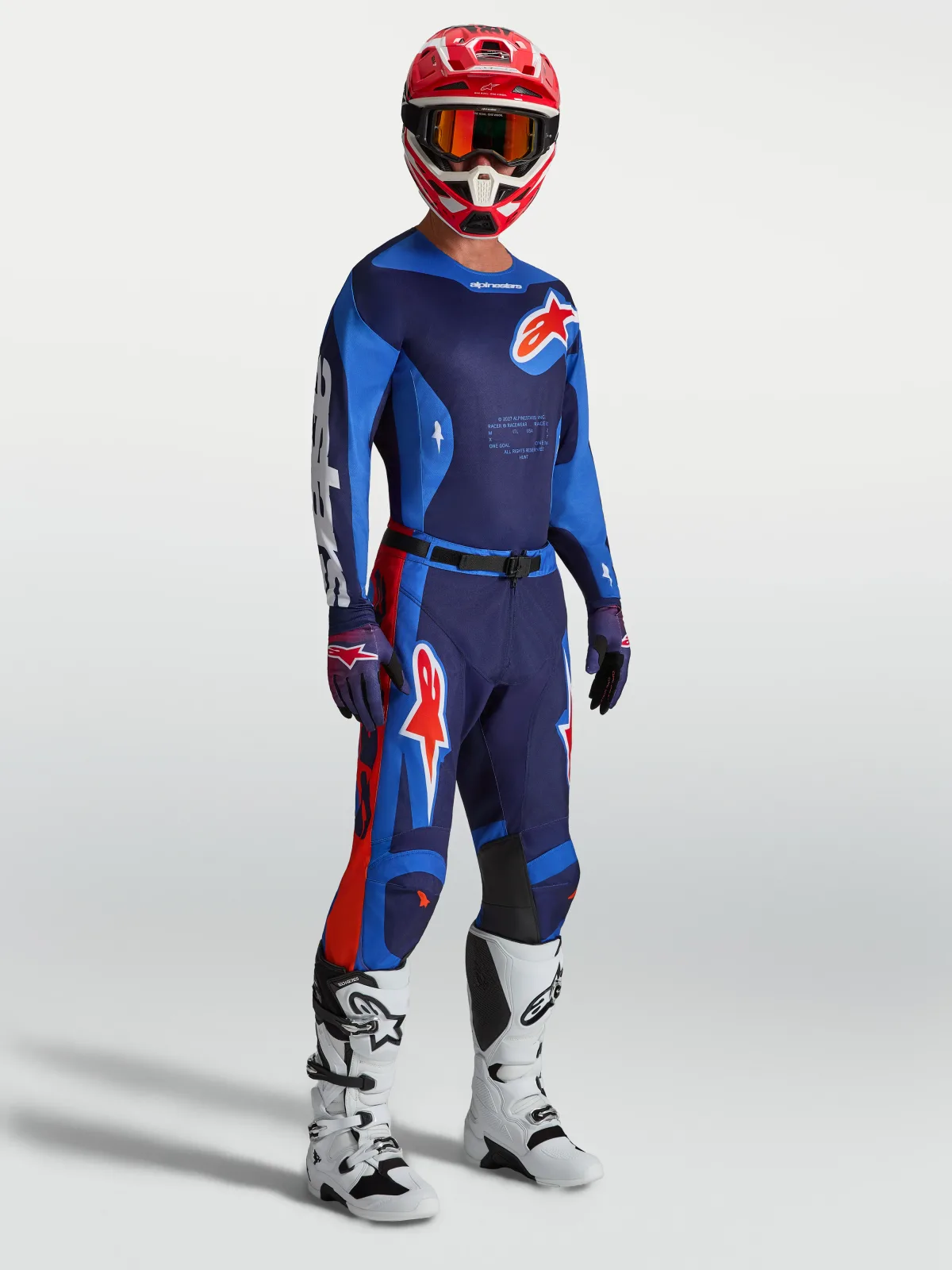 Мотокрос панталон Alpinestars Racer Hunt Strong Blue Deep Blue Fire Red