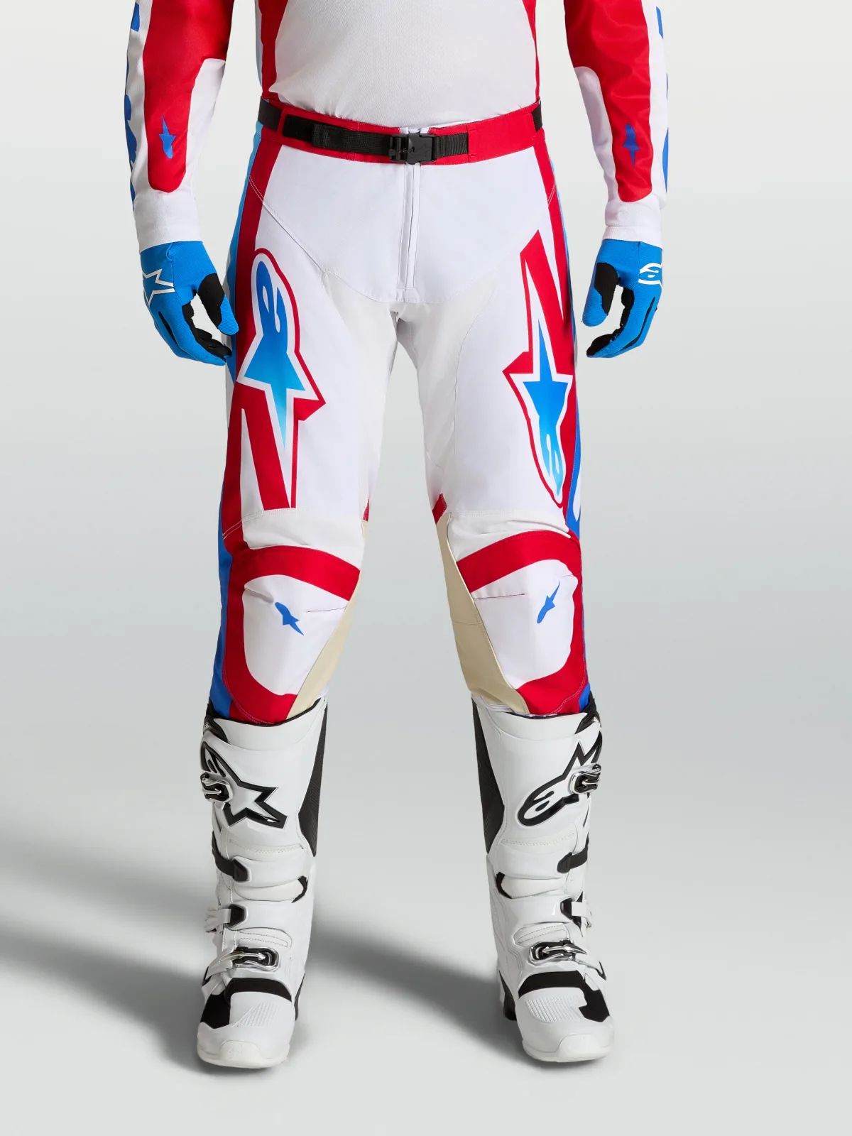 Мотокрос панталон Alpinestars Racer Hunt White Fire Red Ucla Blue
