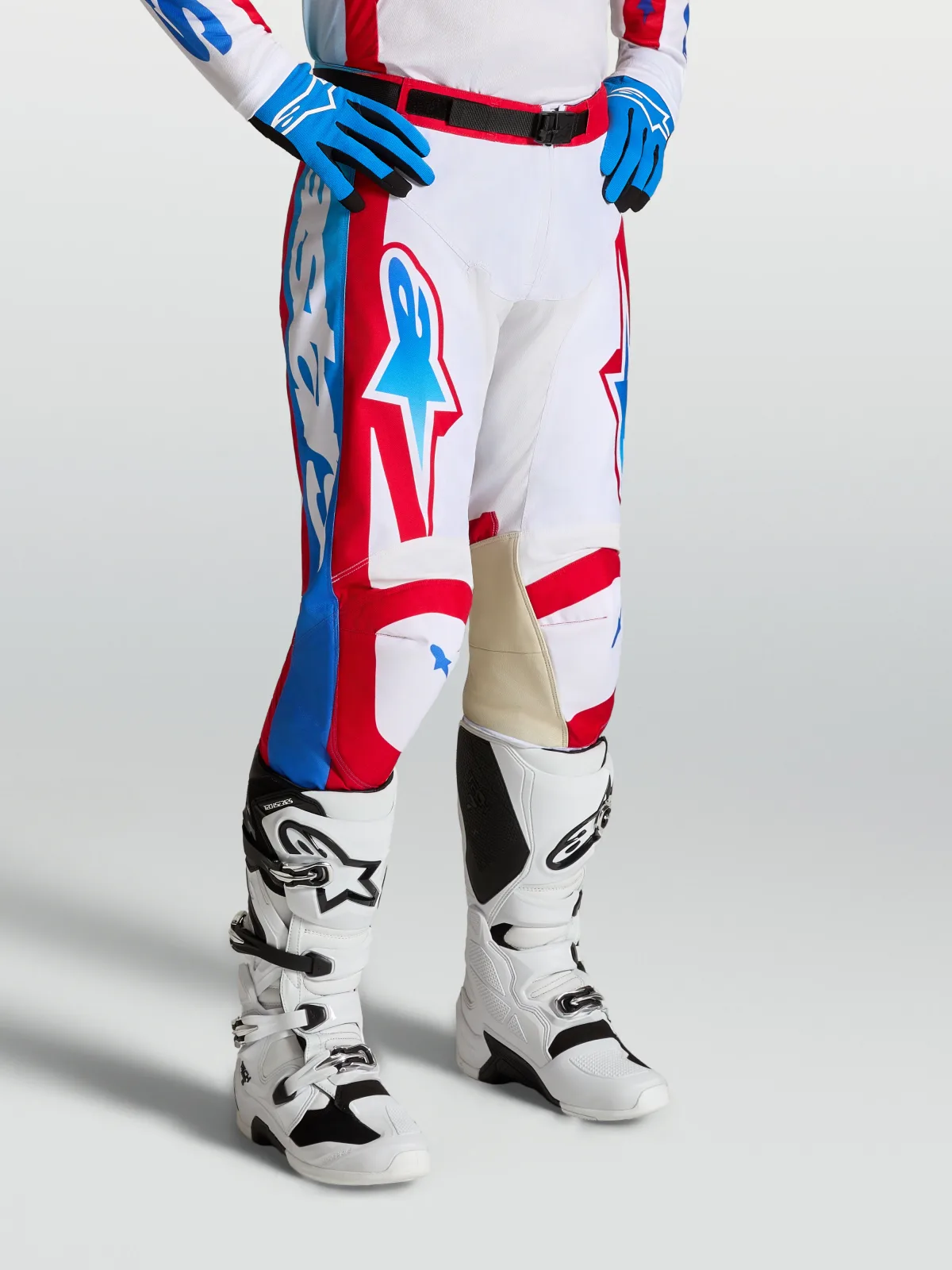 Мотокрос панталон Alpinestars Racer Hunt White Fire Red Ucla Blue