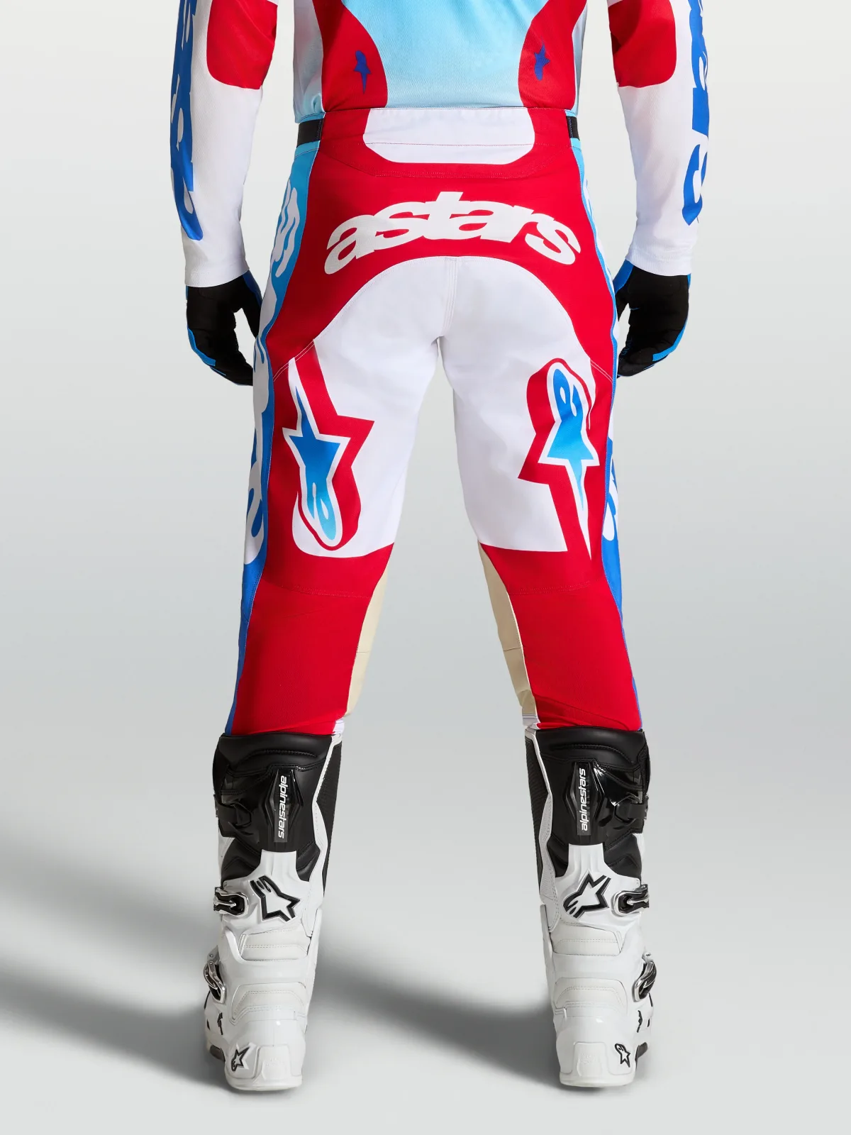 Мотокрос панталон Alpinestars Racer Hunt White Fire Red Ucla Blue