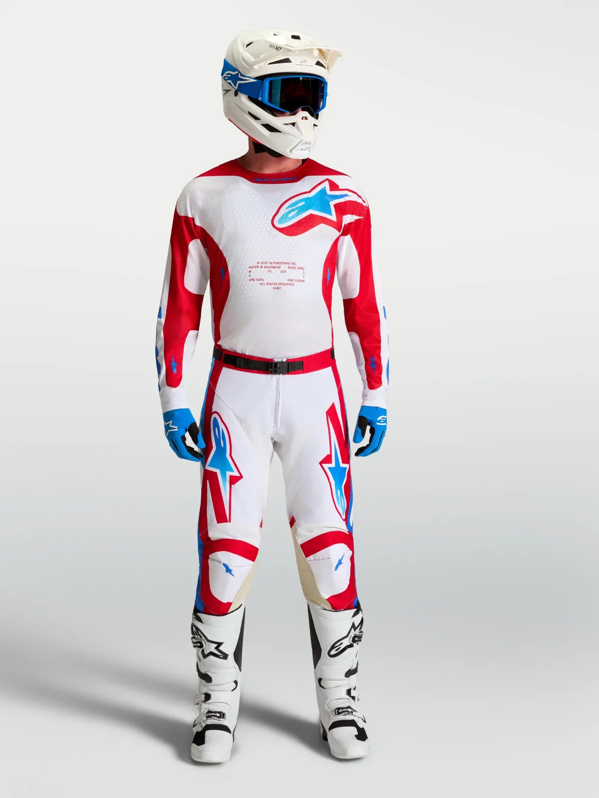 Мотокрос панталон Alpinestars Racer Hunt White Fire Red Ucla Blue