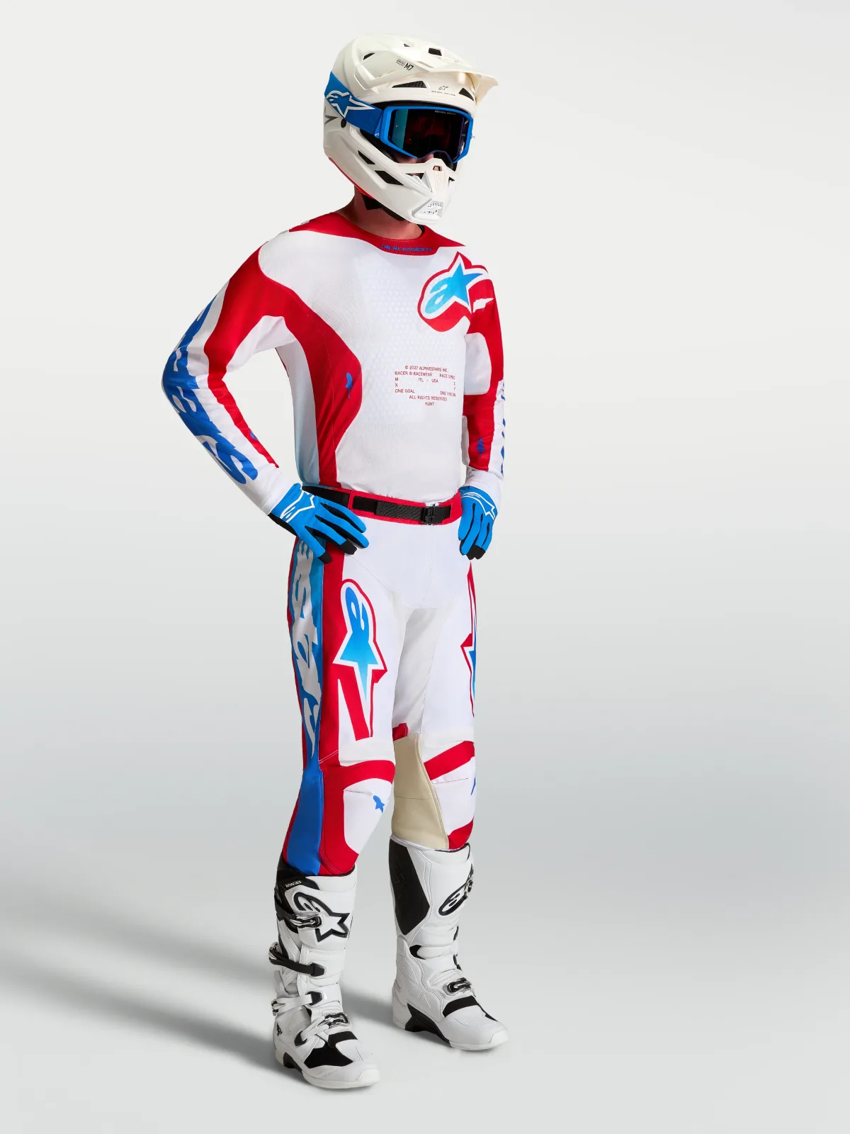 Мотокрос панталон Alpinestars Racer Hunt White Fire Red Ucla Blue