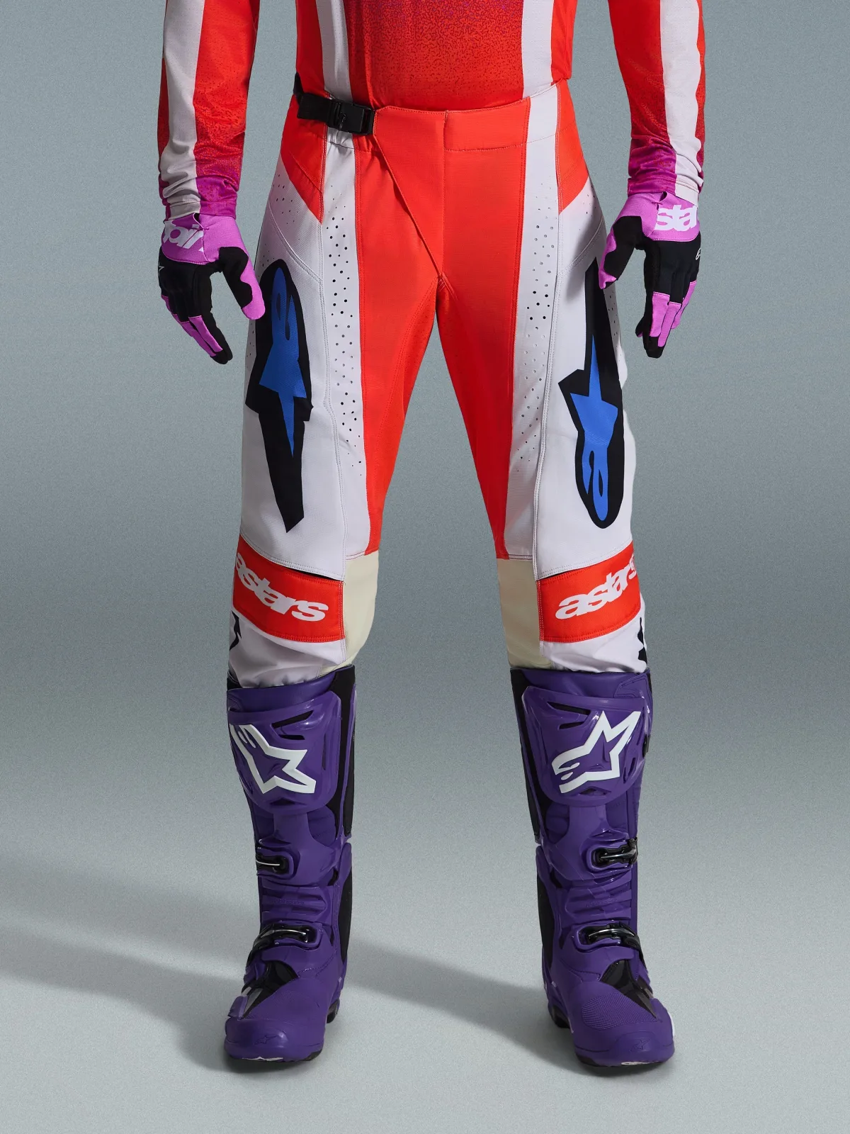 Мотокрос панталон Alpinestars Techstar Knif Light Gray Orange Fluo Black