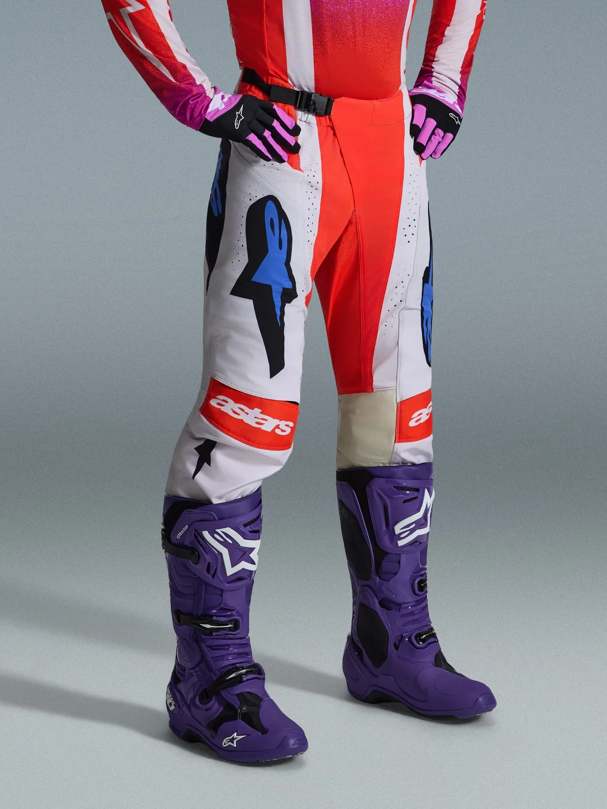 Мотокрос панталон Alpinestars Techstar Knif Light Gray Orange Fluo Black