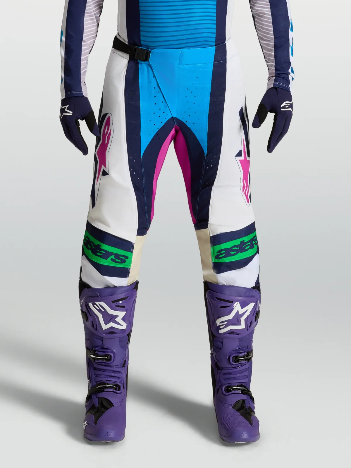 Мотокрос панталон Alpinestars Techstar Maven White Blithe Blue Green Fluo