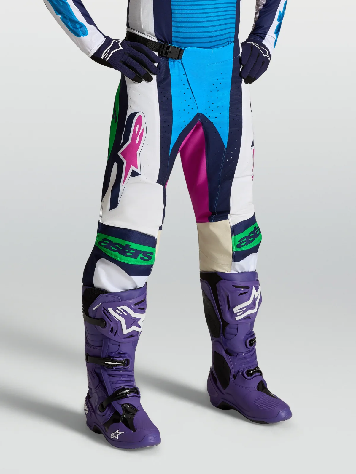 Мотокрос панталон Alpinestars Techstar Maven White Blithe Blue Green Fluo