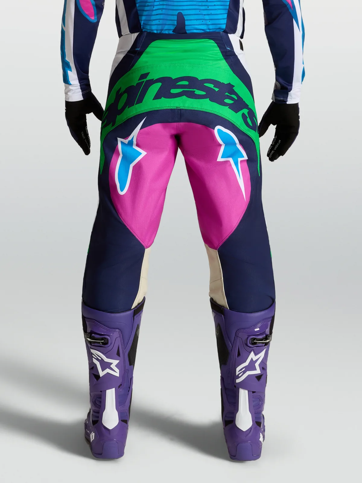 Мотокрос панталон Alpinestars Techstar Maven White Blithe Blue Green Fluo
