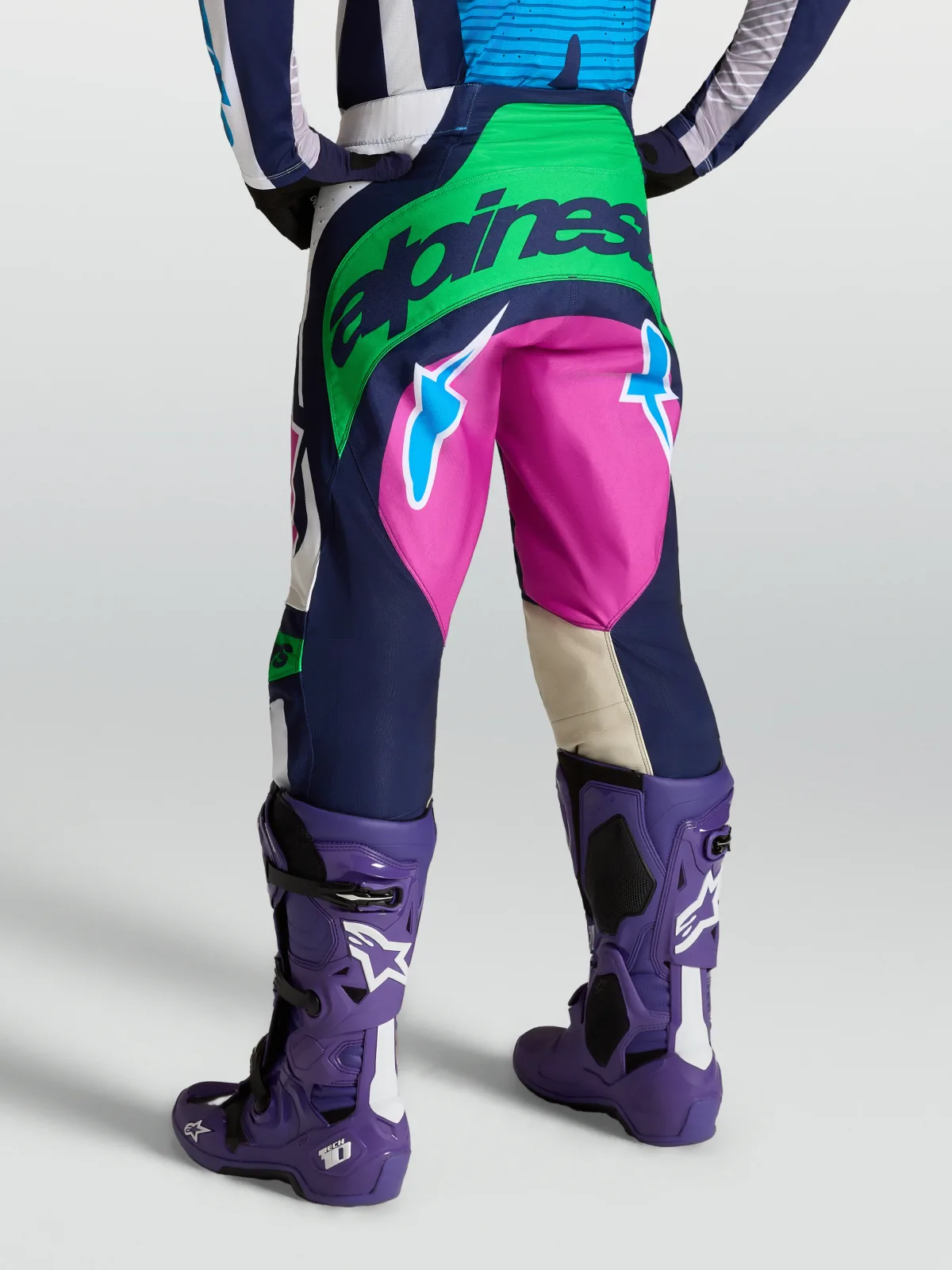 Мотокрос панталон Alpinestars Techstar Maven White Blithe Blue Green Fluo