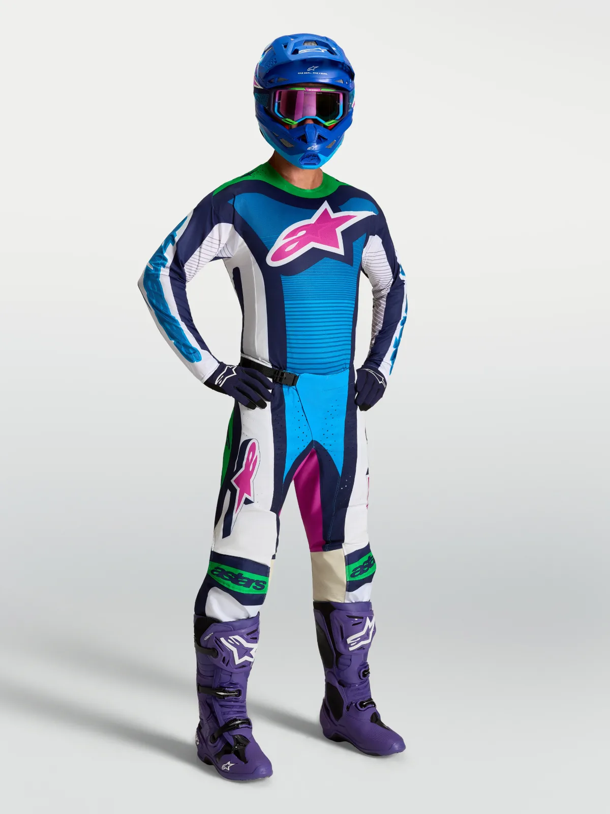 Мотокрос панталон Alpinestars Techstar Maven White Blithe Blue Green Fluo