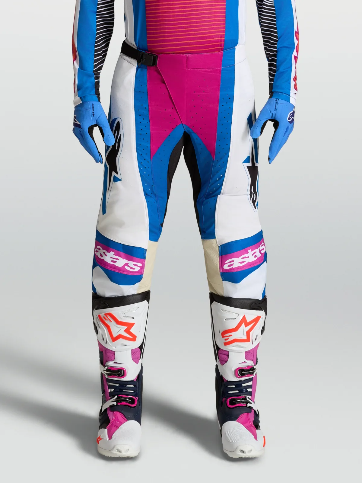 Мотокрос панталон Alpinestars Techstar Maven White Hot Coral Blithe Blue