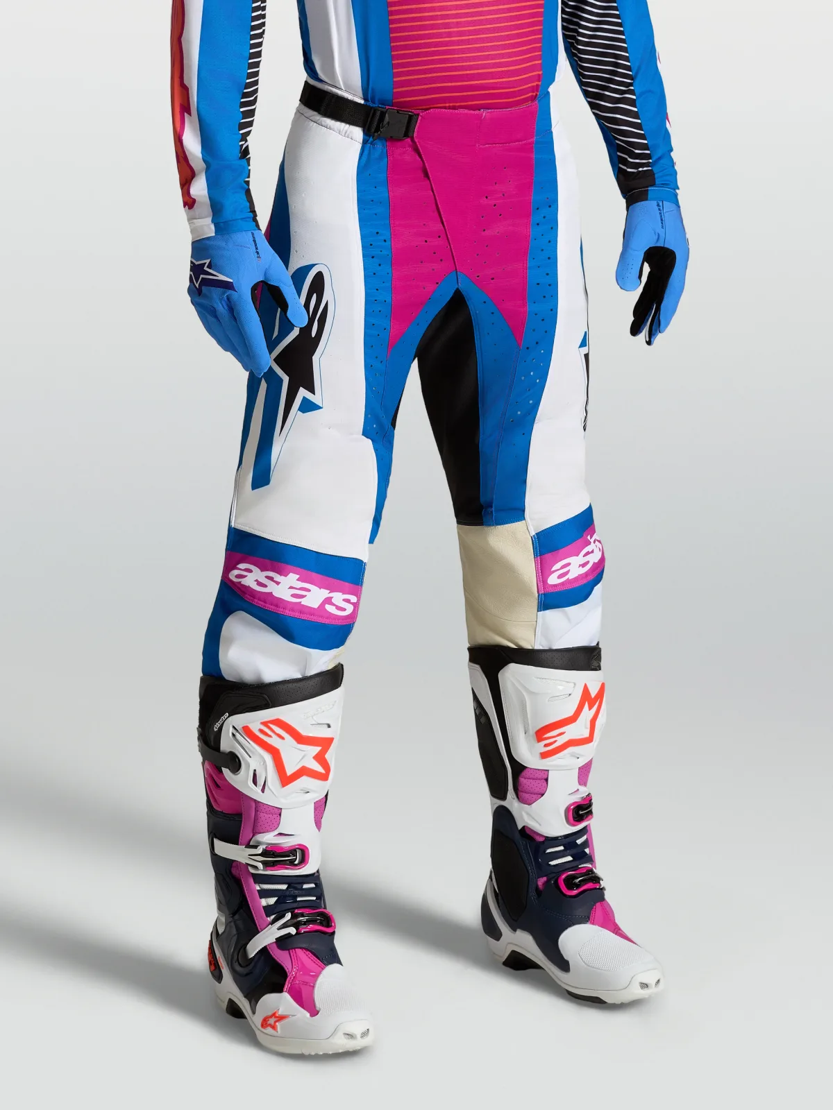 Мотокрос панталон Alpinestars Techstar Maven White Hot Coral Blithe Blue