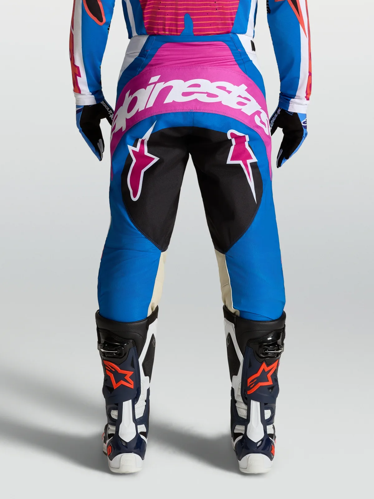 Мотокрос панталон Alpinestars Techstar Maven White Hot Coral Blithe Blue
