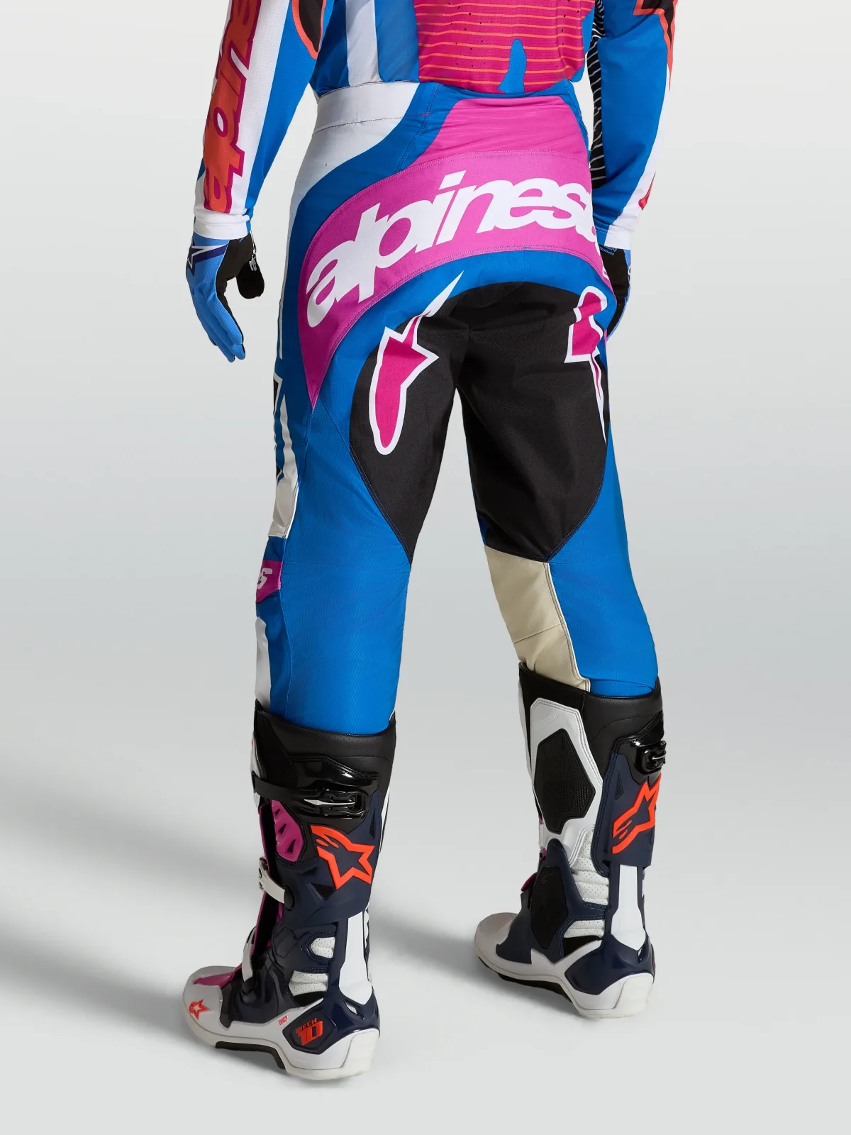 Мотокрос панталон Alpinestars Techstar Maven White Hot Coral Blithe Blue