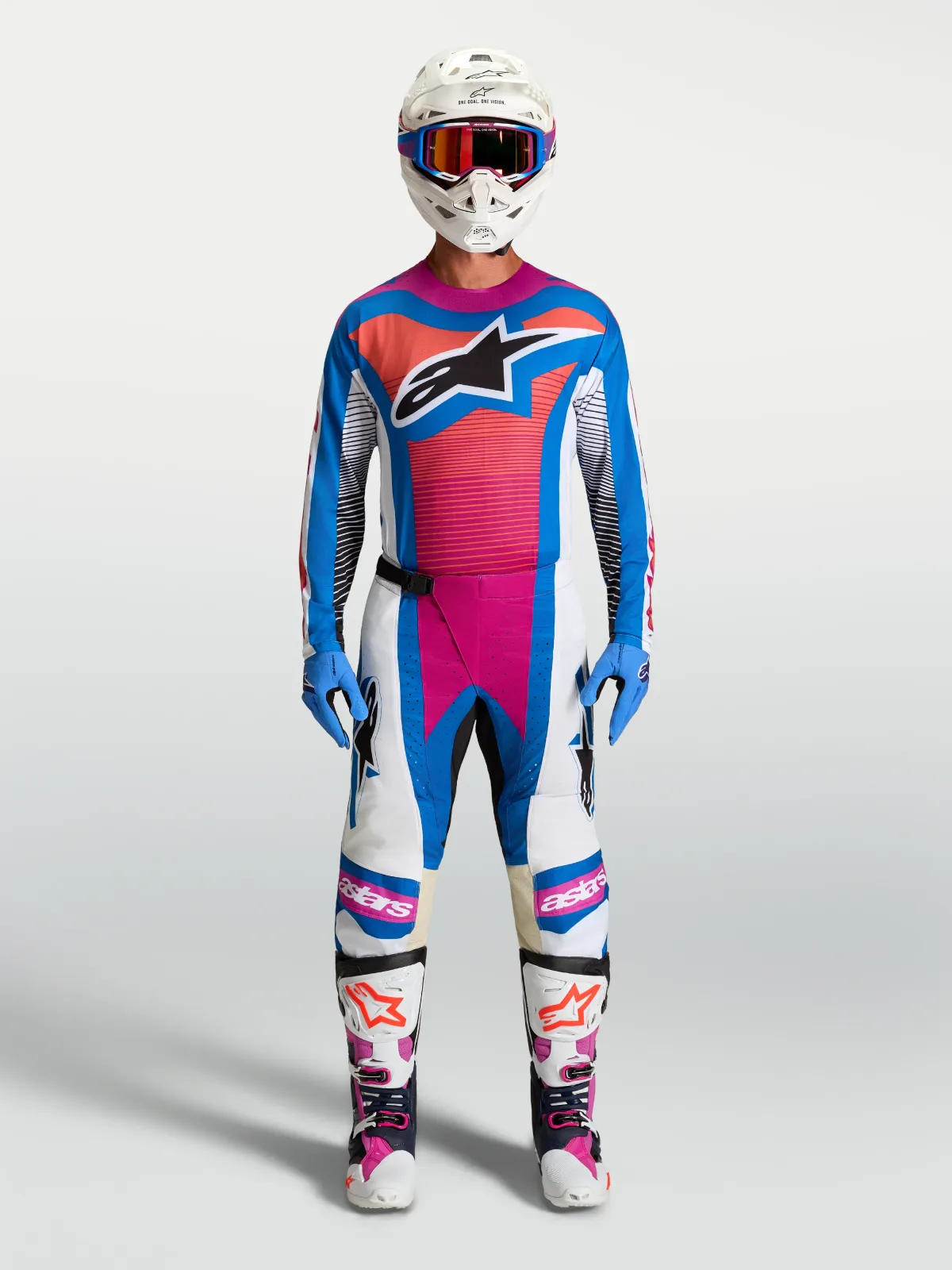 Мотокрос панталон Alpinestars Techstar Maven White Hot Coral Blithe Blue