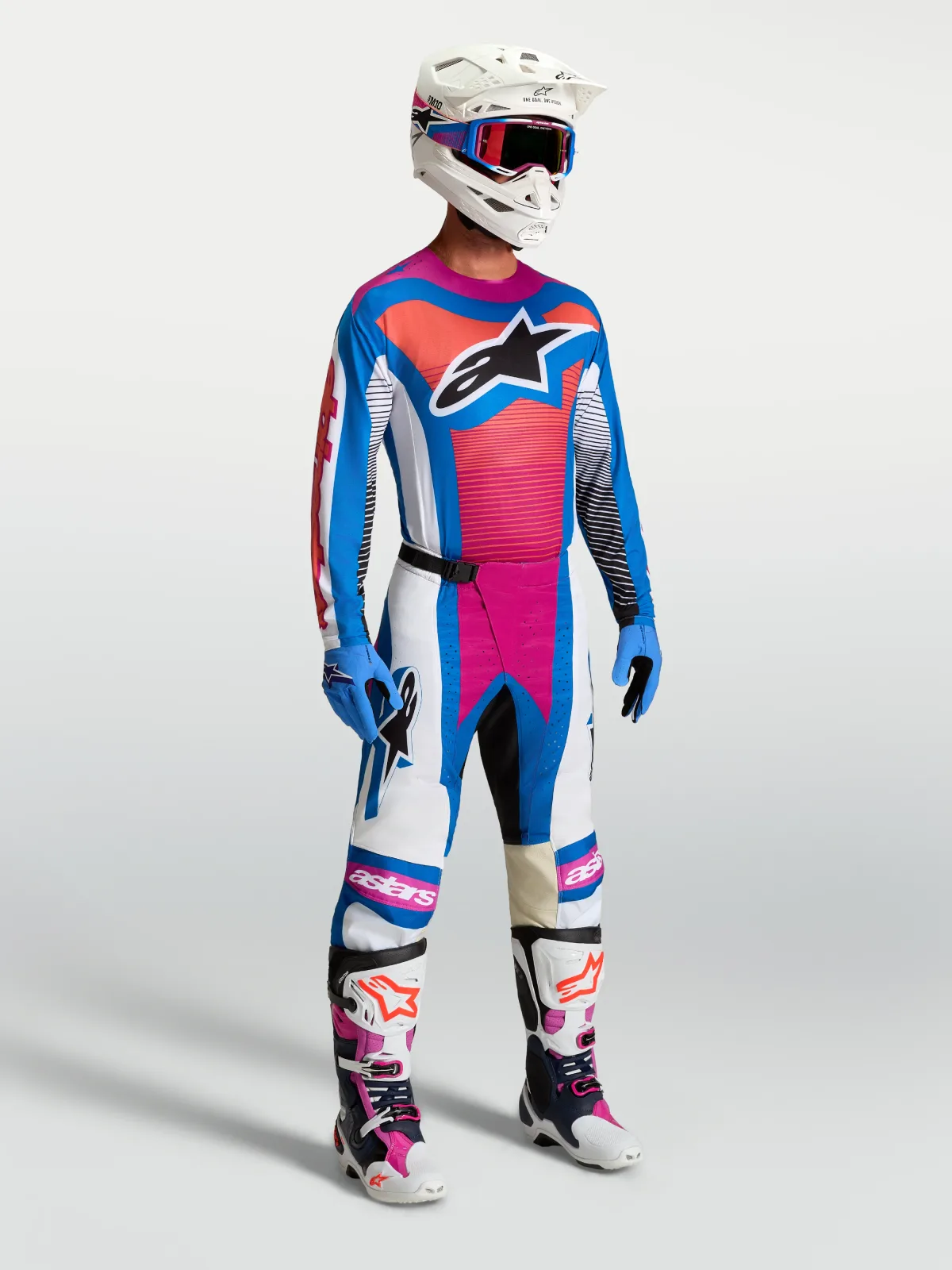 Мотокрос панталон Alpinestars Techstar Maven White Hot Coral Blithe Blue