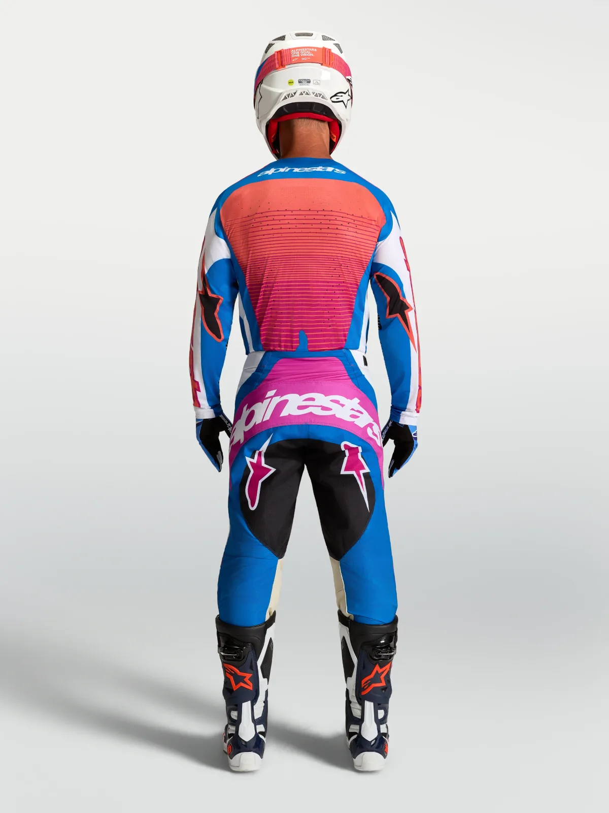 Мотокрос панталон Alpinestars Techstar Maven White Hot Coral Blithe Blue