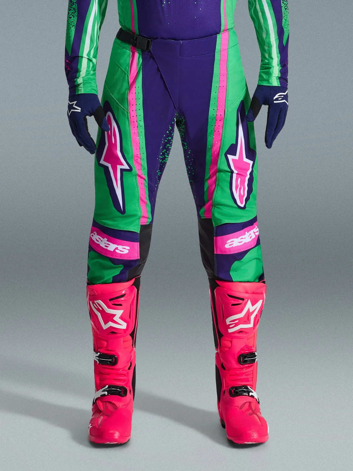 Мотокрос панталон Alpinestars Techstar Nomur Deep Purple Green Pink Fluo