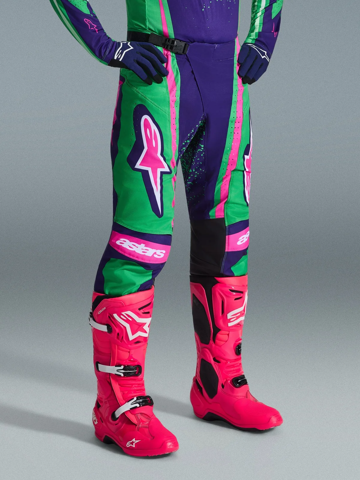 Мотокрос панталон Alpinestars Techstar Nomur Deep Purple Green Pink Fluo