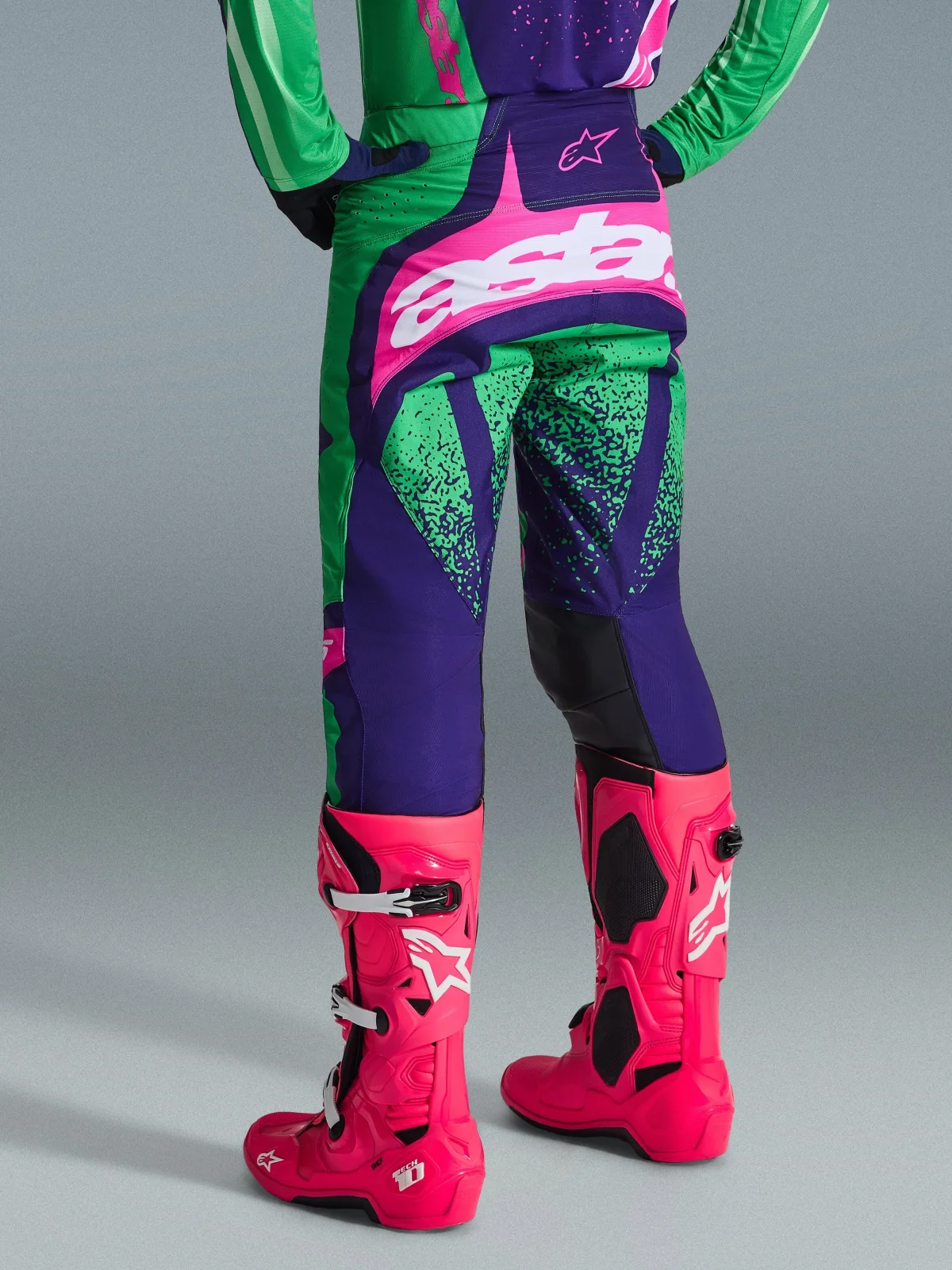 Мотокрос панталон Alpinestars Techstar Nomur Deep Purple Green Pink Fluo