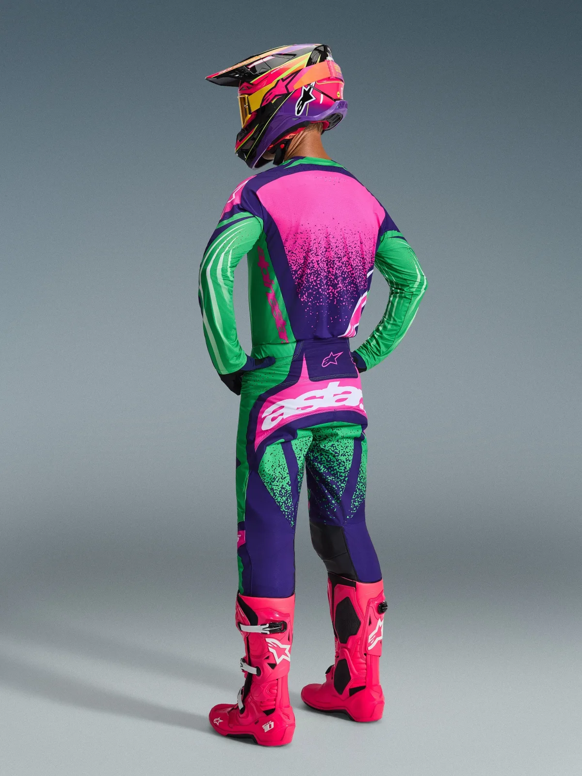 Мотокрос панталон Alpinestars Techstar Nomur Deep Purple Green Pink Fluo