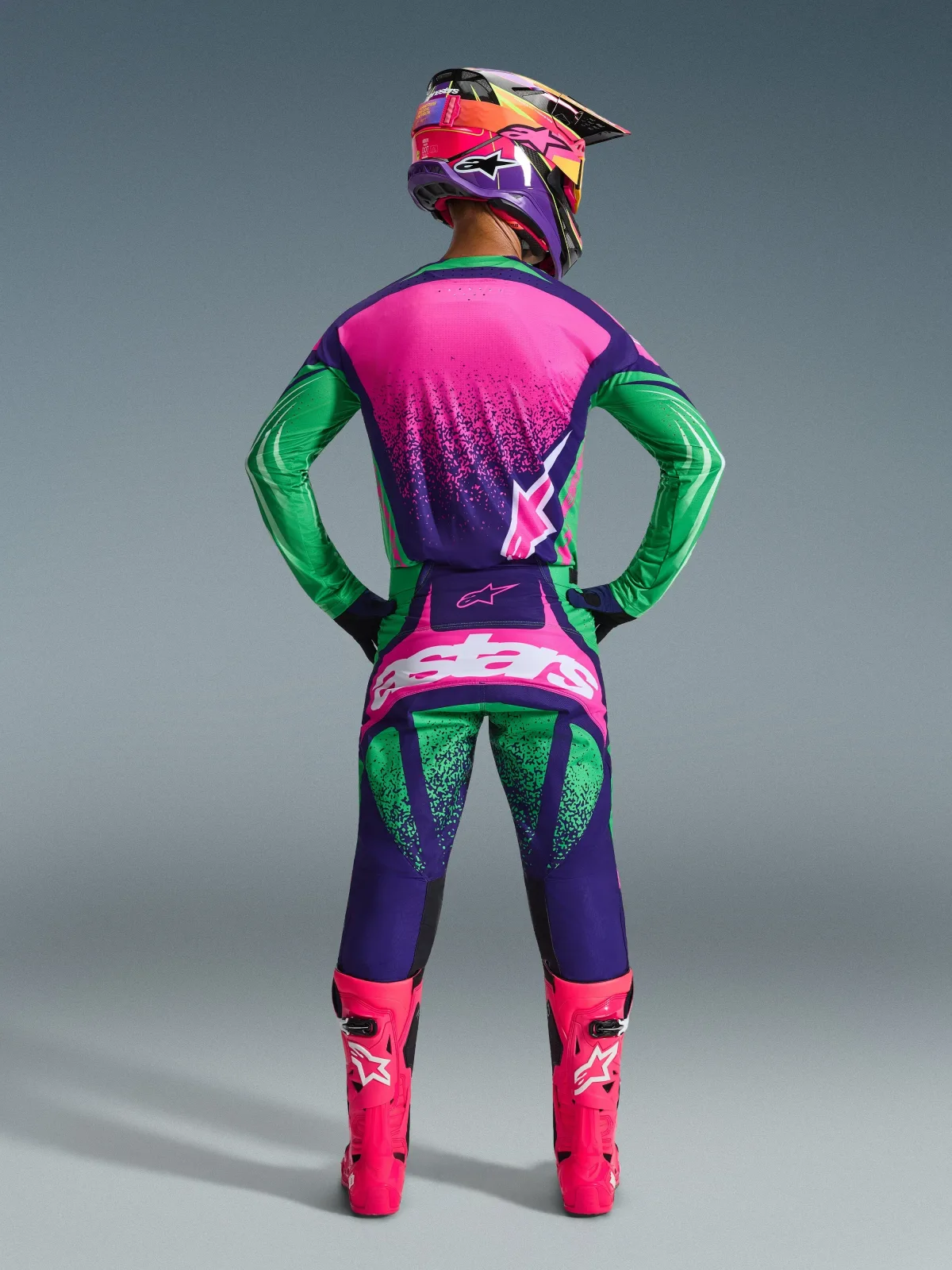 Мотокрос панталон Alpinestars Techstar Nomur Deep Purple Green Pink Fluo