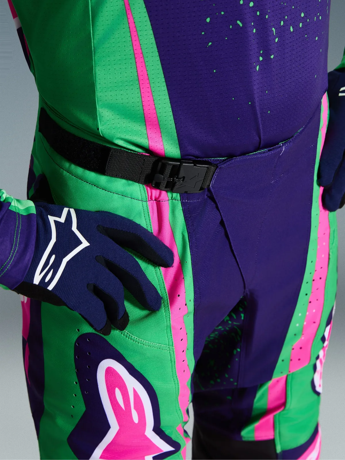 Мотокрос панталон Alpinestars Techstar Nomur Deep Purple Green Pink Fluo