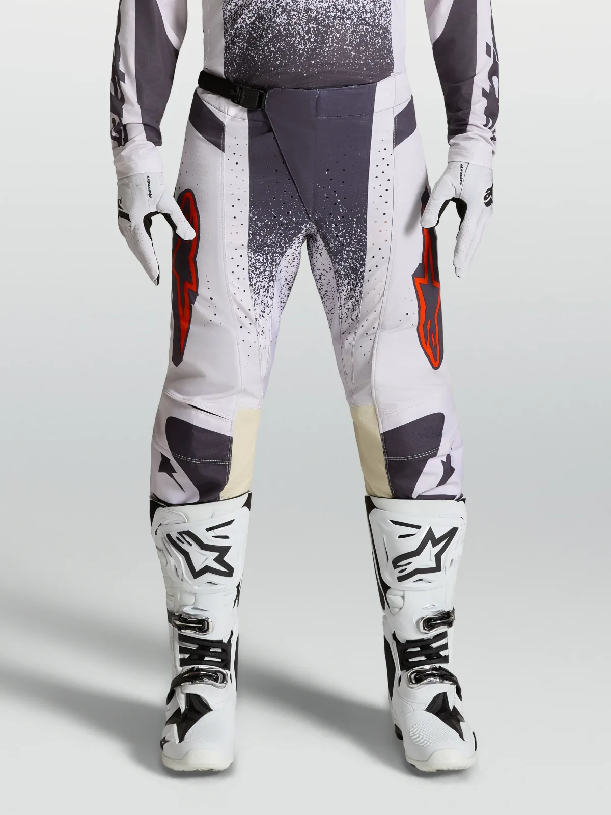 Мотокрос панталон Alpinestars Techstar Swan Light Lilac Dark Gray Red Fluo