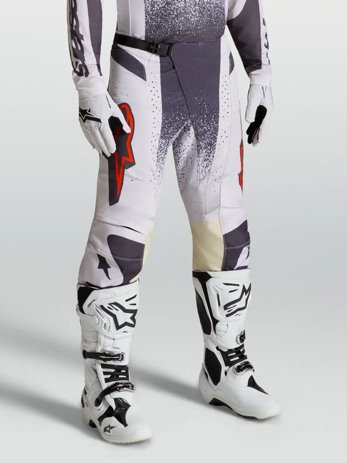 Мотокрос панталон Alpinestars Techstar Swan Light Lilac Dark Gray Red Fluo