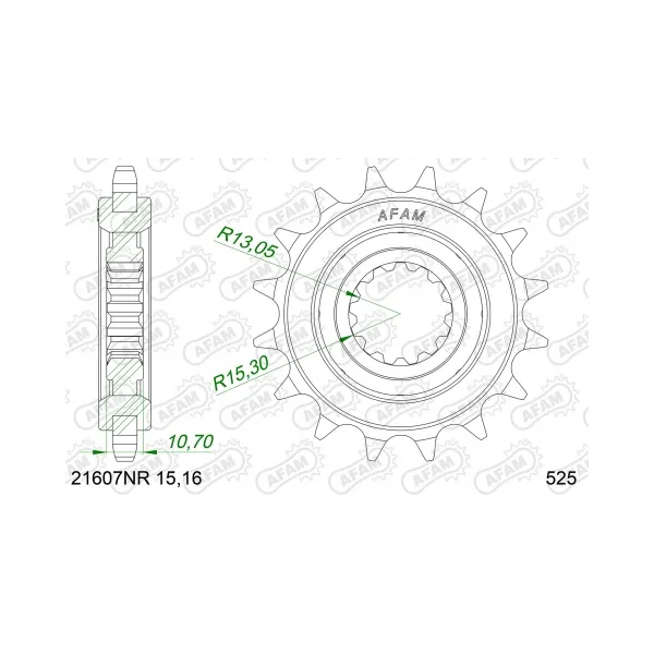 Преден пиньон AFAM 21607NR – 16 зъба (с гумен демпфер)