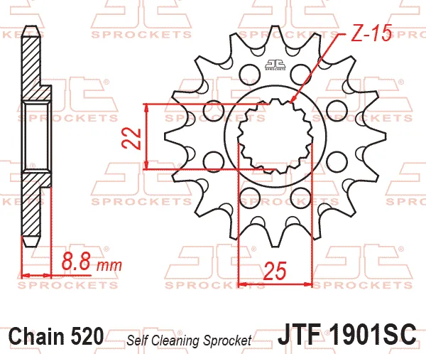 Преден пиньон JTF1901SC – 15 зъба (самопочистващ се)