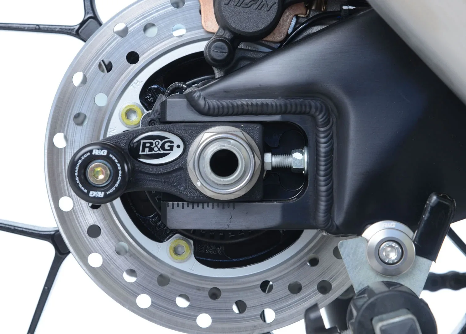 R&G Комплект ролки/адаптори за задна стойка (изнесени) за Honda CBR 1000RR (2017–2019), CBR 1000RR SP (2017–2019), CBR 1000RR-R (2020+) и др.