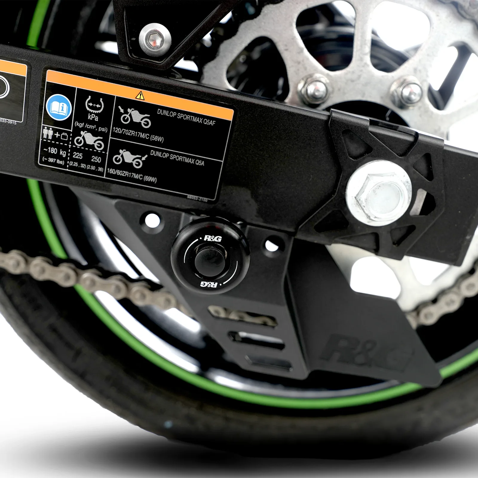R&G Комплект ролки/адаптори за задна стойка за Kawasaki Ninja 400 (2018+), Ninja 250 (2018–2020), Z400 (2019–2020), Z500 (2024+) и др.