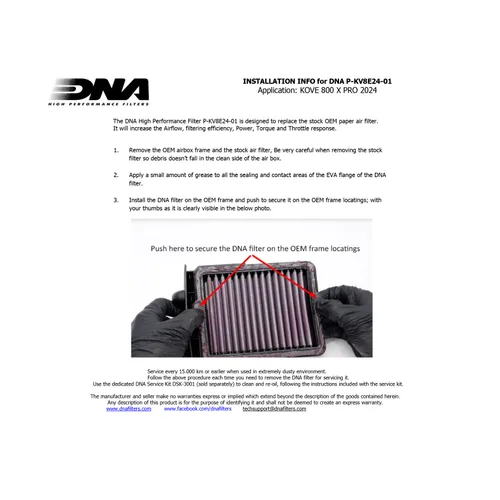 Спортен въздушен филтър DNA – Kove 800X Pro / Rally 24-25