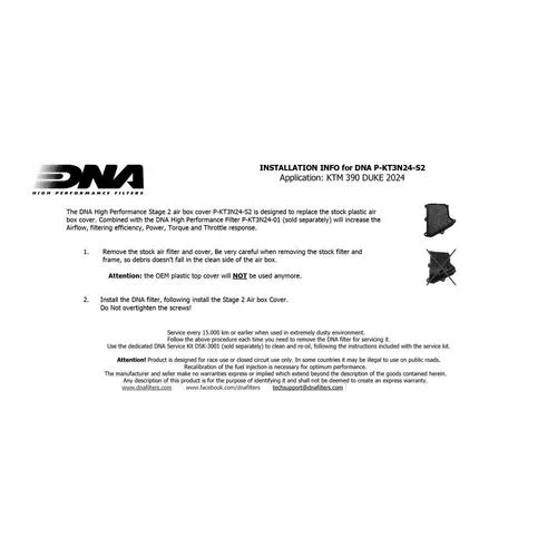 Спортен въздушен филтър DNA – KTM 250 Duke 24-25, 390 Duke 24-25, 390 Adventure R/X 2025; Husqvarna 401 Svartpilen/Vitpilen 2024 Stage 2 Kit Combo