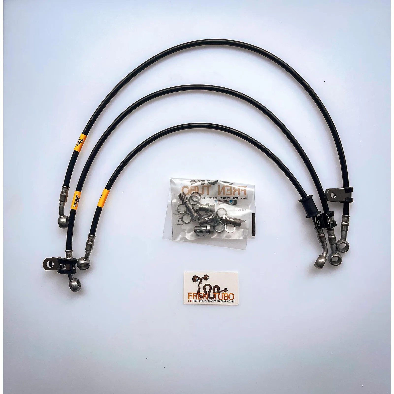 Спортни спирачни маркучи Fren Tubo „Type 1“ за Honda CBR600RR 2005-2006 – Black Sleeve, Steel Fittings (Direct версия)